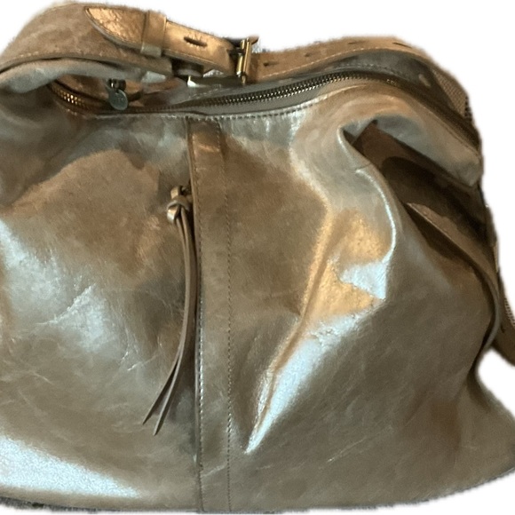 Hobo Large Distressed Leather Shoulder Bag in Metallic Gold - Picture 2 of 6